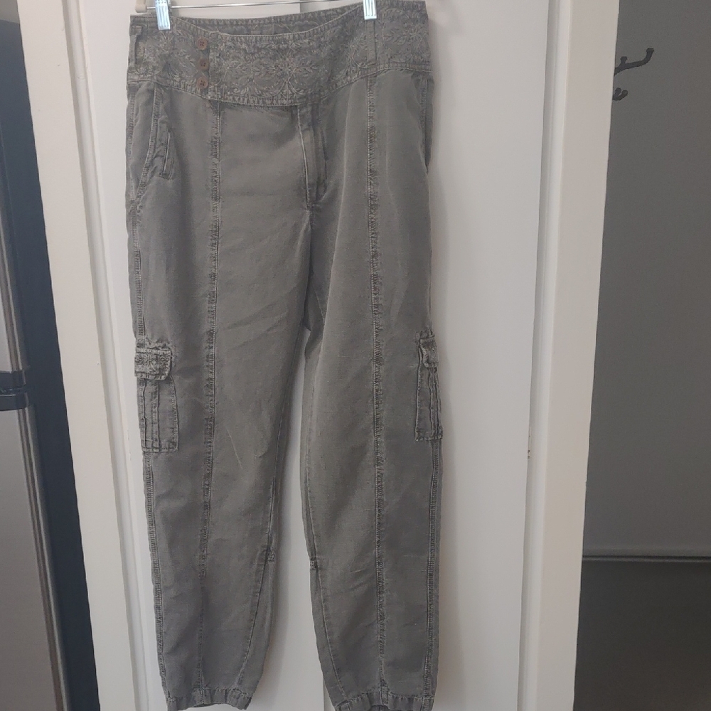 Sundance Charcoal Cargo Pants with Embroidered Detail